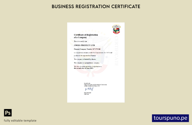 listo para imprimir certificado de registro comercial de Panamá Plantilla de pla